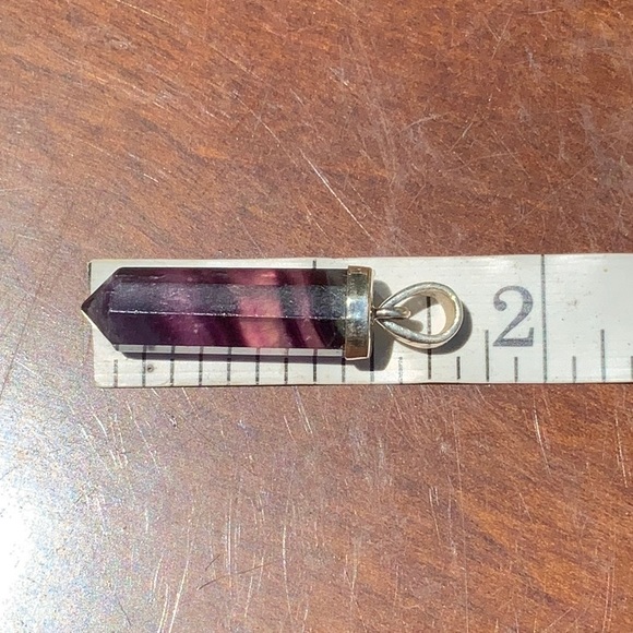 MULTI COLOR RAINBOW FLUORITE 925 STERLING SILVER POINT PENDANT - Picture 5 of 5